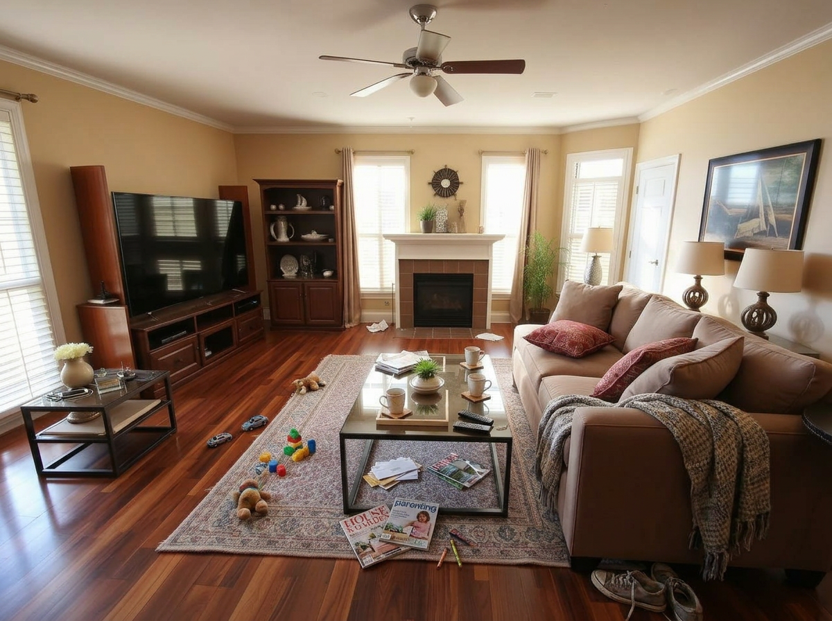Plano family living room reset — before